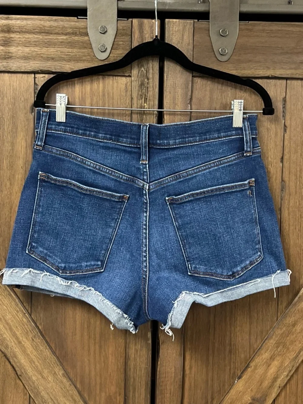 Madewell High-Rise Stretch Denim Raw Hem Cuffed Shorts Onaway Wash Size 29